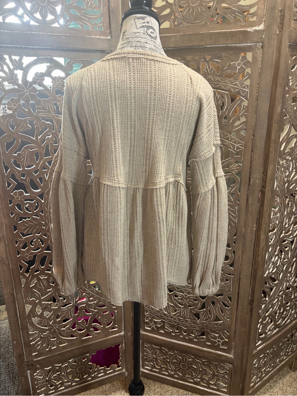 Altar'd State Cream Ribbed Peplum Long Sleeve Top - Picture 4 of 4